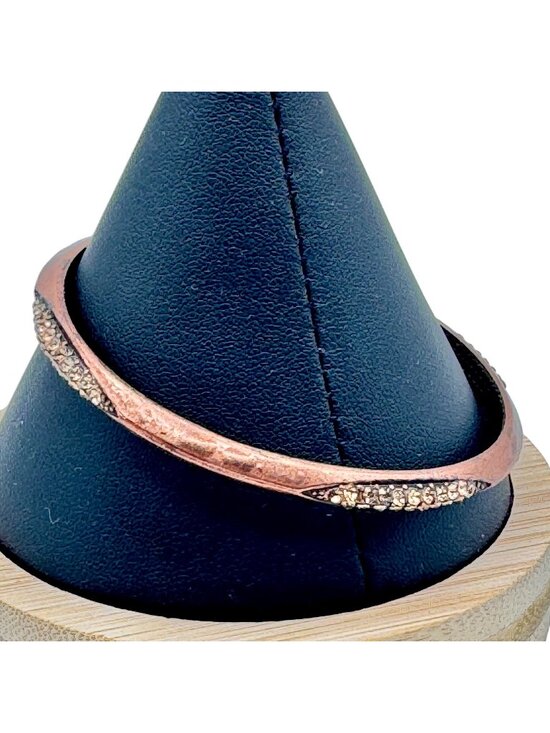 Unsigned Jewelry - Vintage Copper and Rhinestone Bangle Bracelet BOHO Stackable 8"